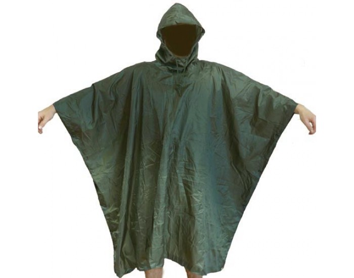 US Army Style Olive Green RIP-Stop Wet Weather Waterproof Hooded Poncho
