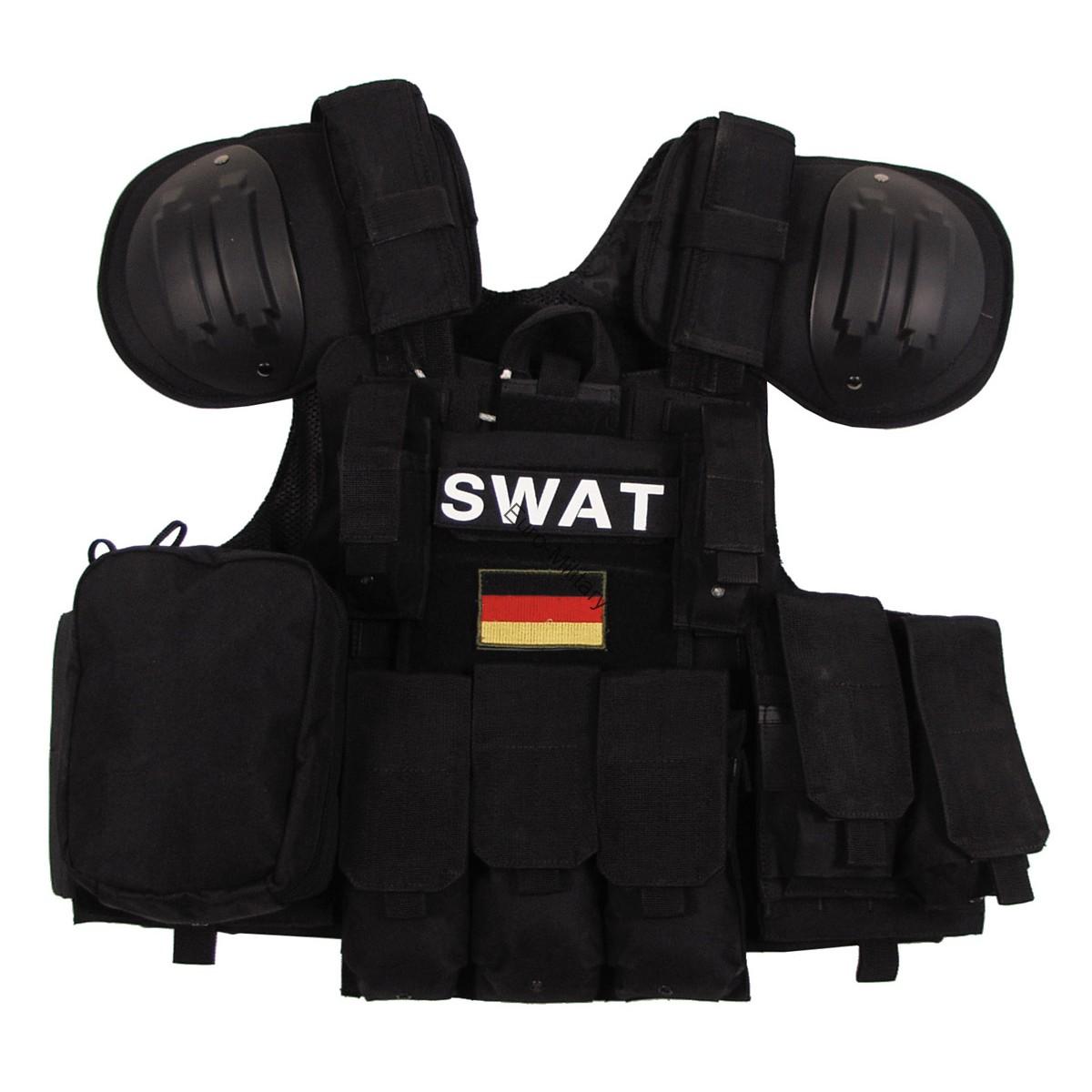 SWAT Tactical Combat MODULAR Vest w/ Bags&Pouches Quick Remove - Police Black