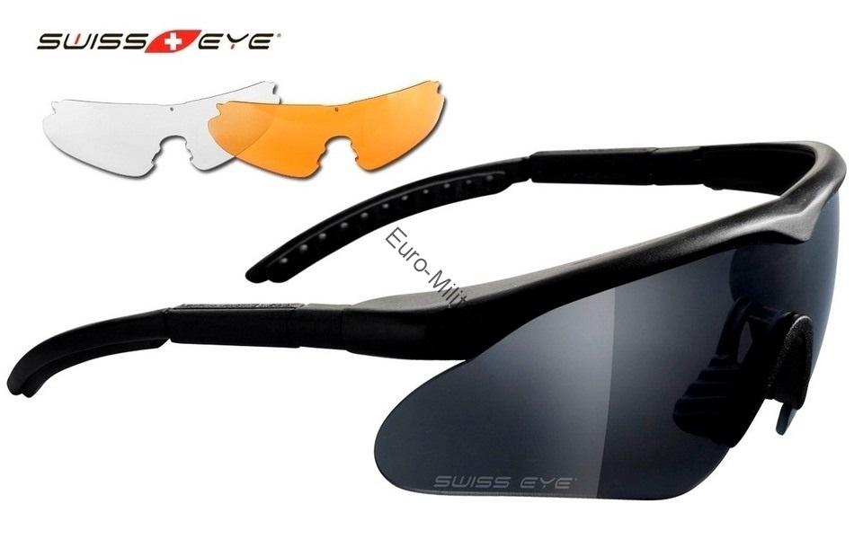Professional SWISS EYE® RAPTOR Ballistic 3 Lens Kit Glasses Black Frame