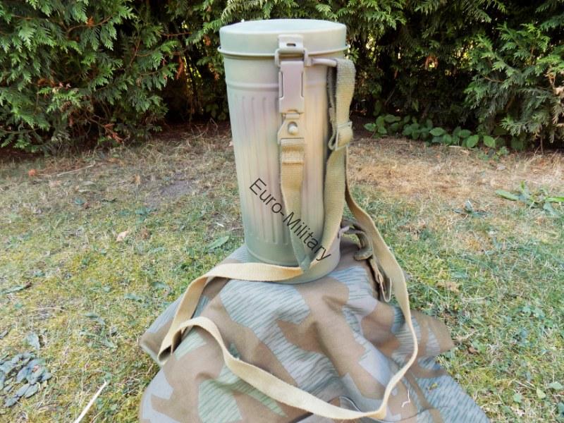 WW2 German Army Gas Mask Can w/ Sraps 3 Colours Normandy D-Day 1944 Camo - Repro