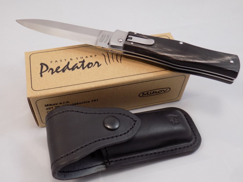 Premium Spring Folding Knife PREDATOR -w/ Buffalo Handle - MIKOV