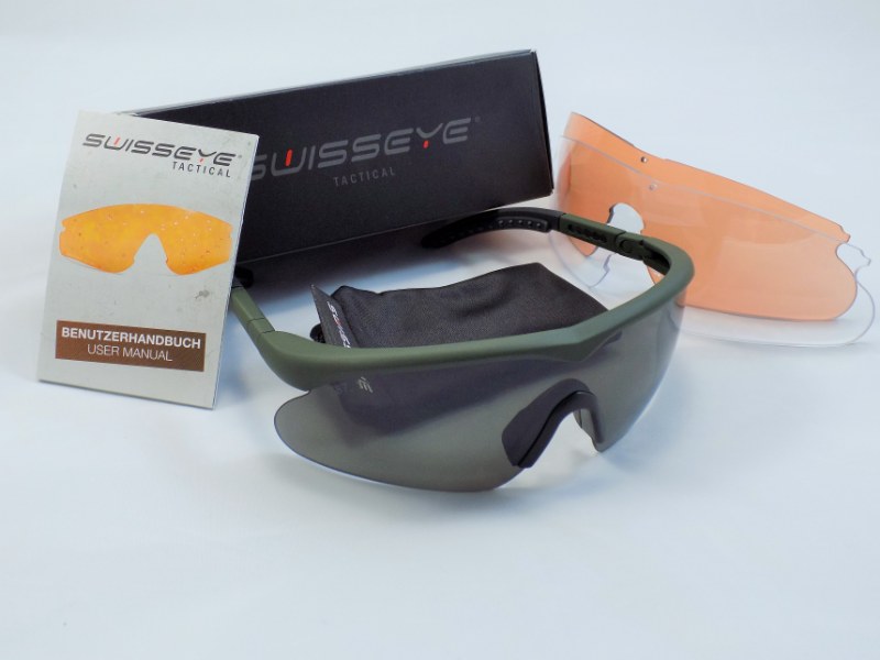 Professional SWISS EYE® RAPTOR Ballistic Protective 3 Lens Kit Glasses - Olive