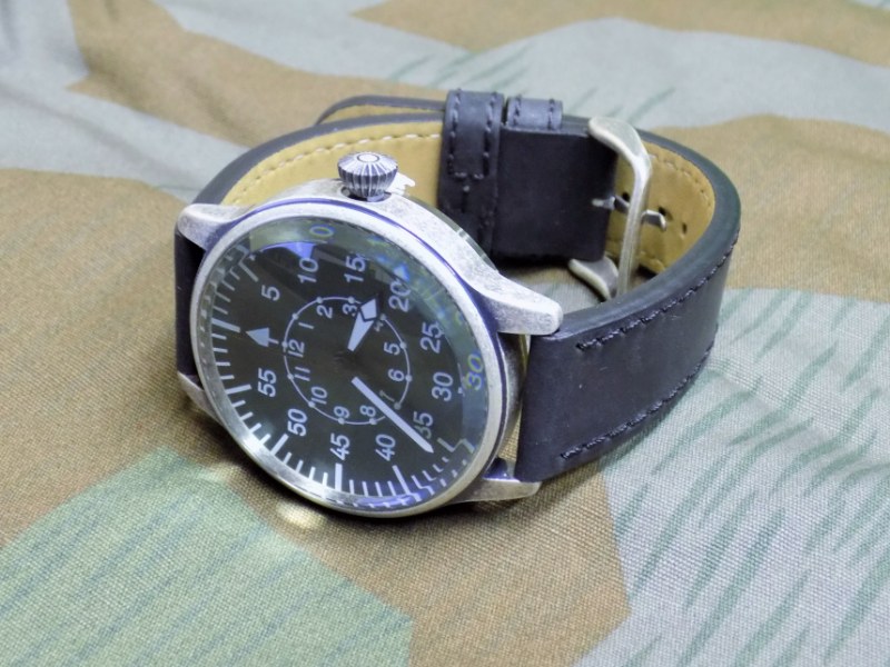 WW2 German Luftwaffe ME-109 Pilot Watch - Black Leather Strap