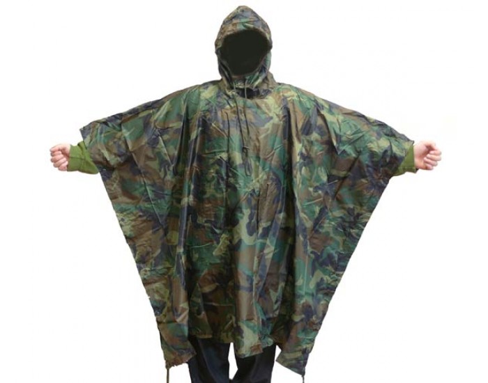 US Army Waterproof RipStop Hooded Rain Military Poncho - Woodland